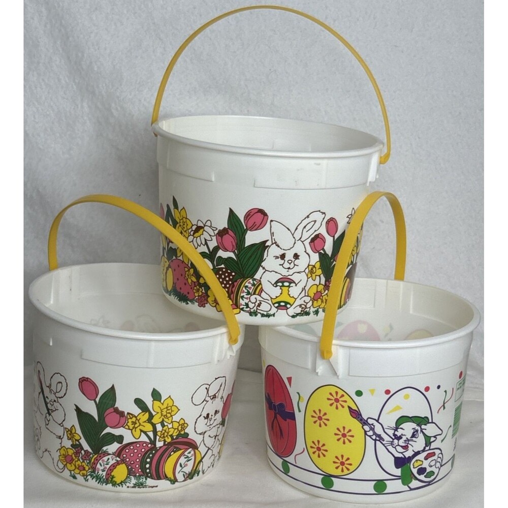1994 Easter Bunny ice cream bucket pail Cardinal no lid 1990 Myrie's Set of 3